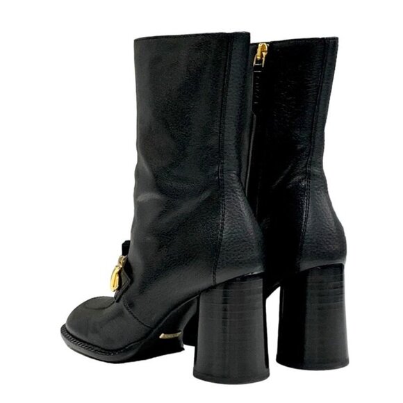 Gucci Boots Short Boots Shoes Chain Belt Leather Black